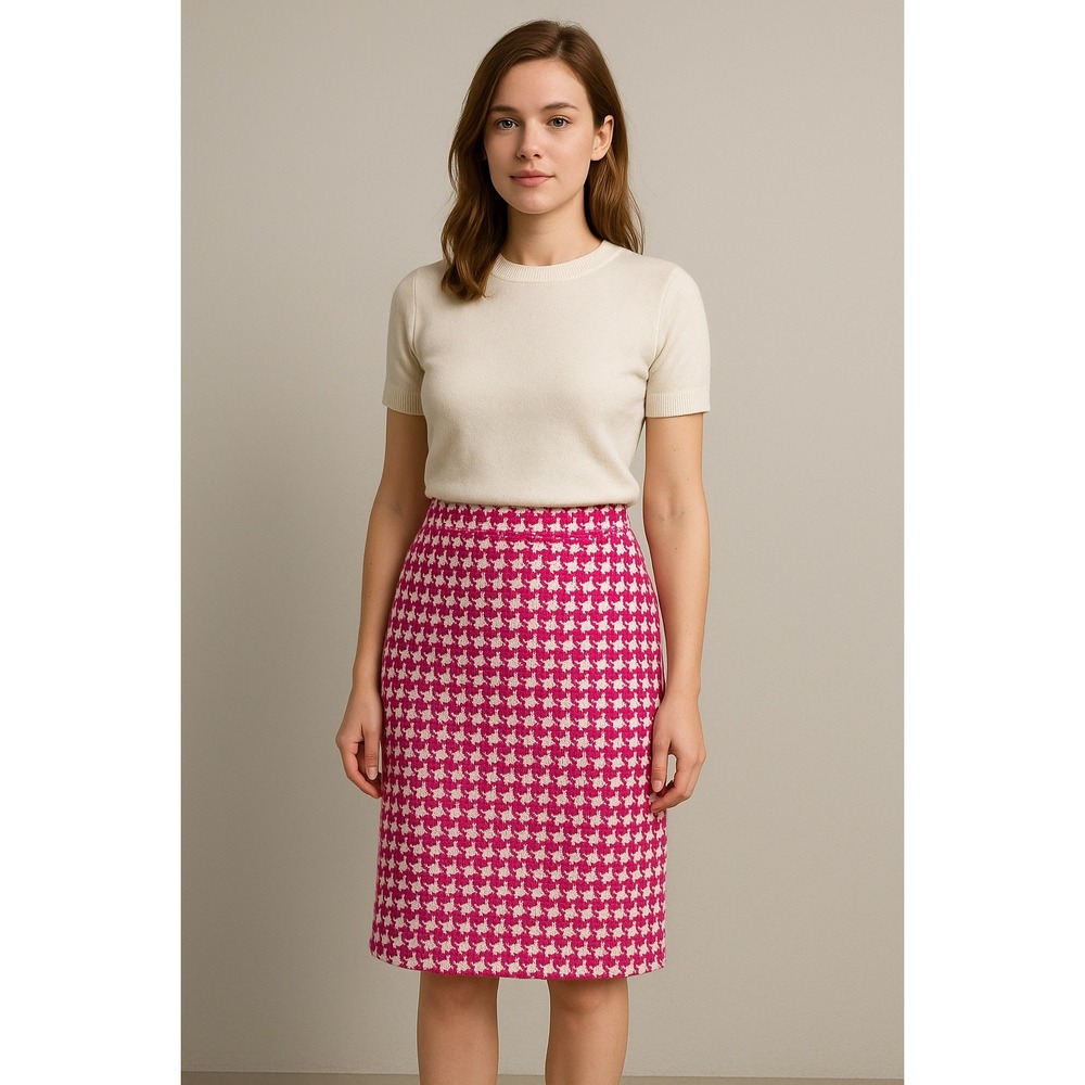 Laurèl Wool Tweed Skirt Womens Medium 40 Hot Pink Houndstooth A Line Office Wear